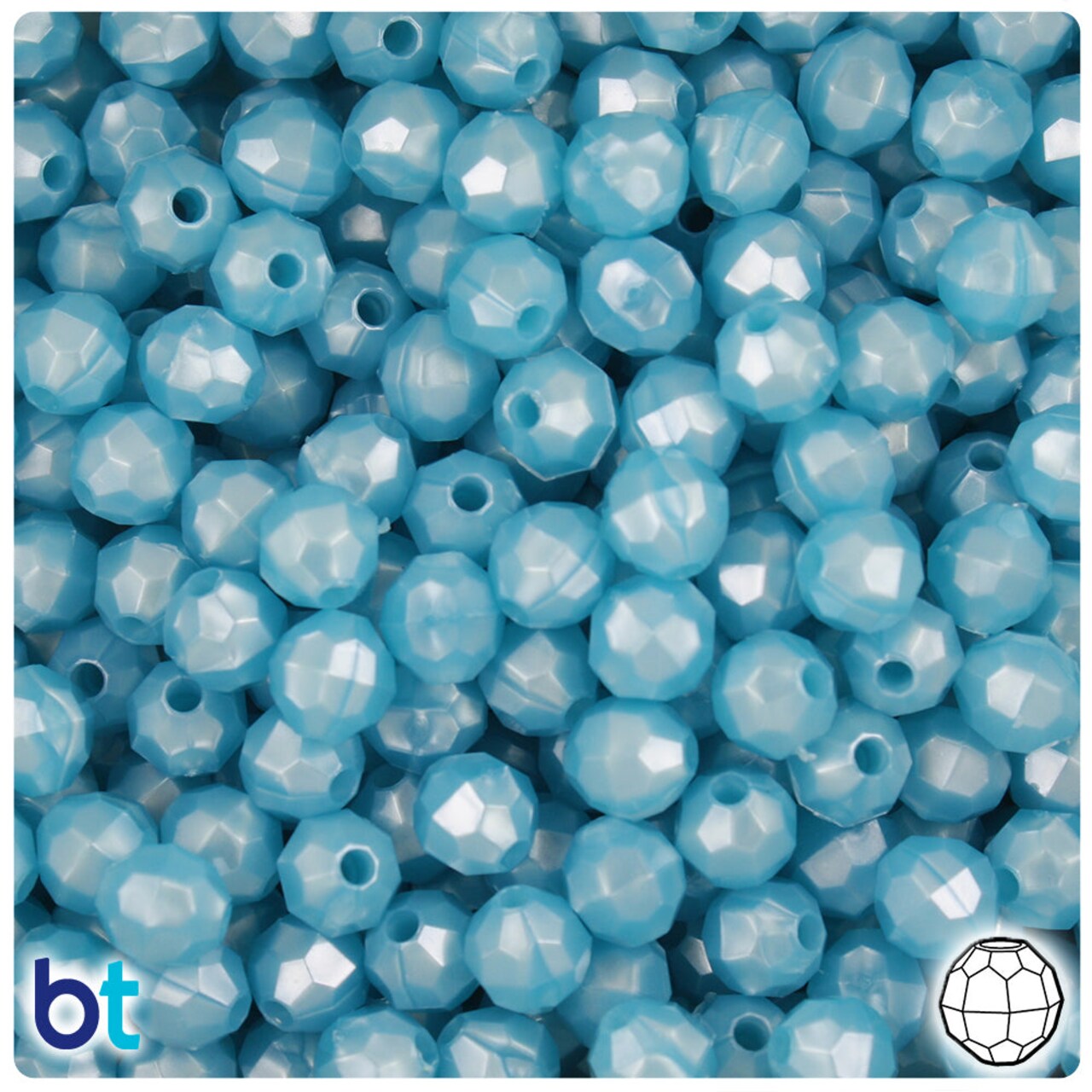 BeadTin Light Blue Pearl 8mm Faceted Round Plastic Craft Beads (450pcs)